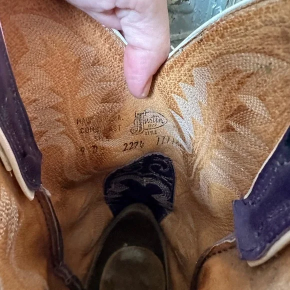 Justin Boots Purple and Brown Women's Cowboy Boots - Picture 9 of 16